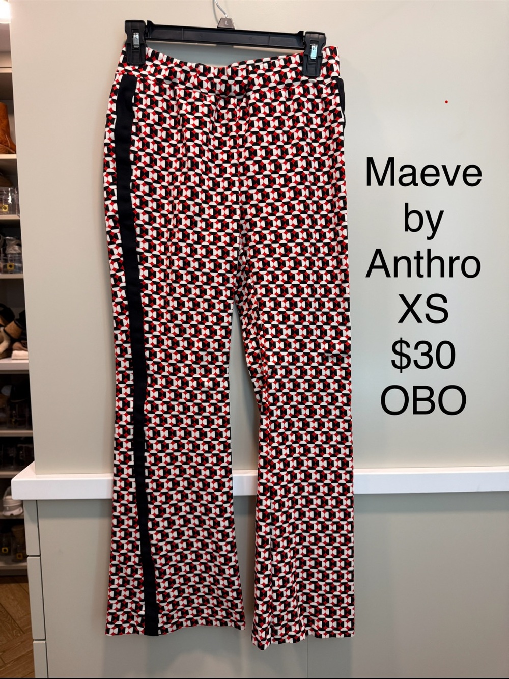 Maeve Geometric Print Wide-Leg Pants in Red, Black & White